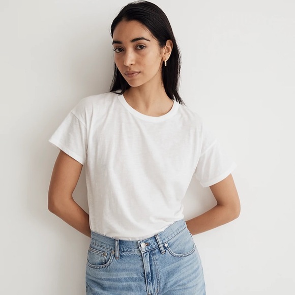 MADEWELL | Whisper Cotton Rib Crewneck Tee - White - Small - Picture 1 of 6
